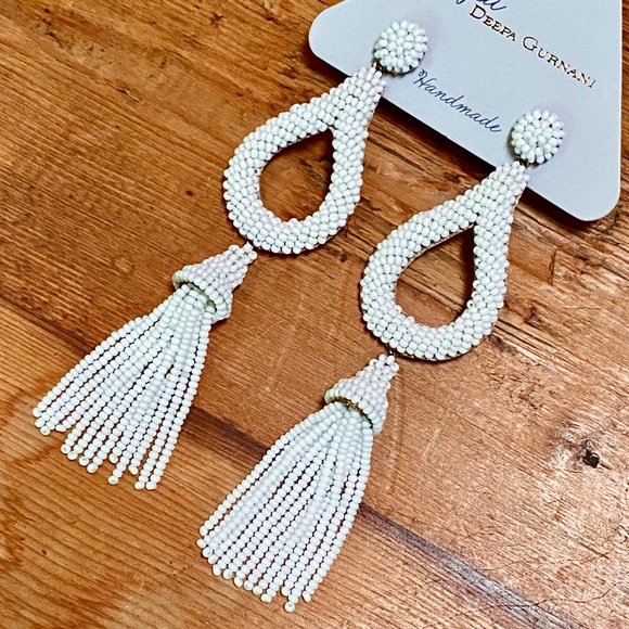 NWT Anthropologie Deepa Beaded White Hoop Chandeliers - Picture 9 of 15